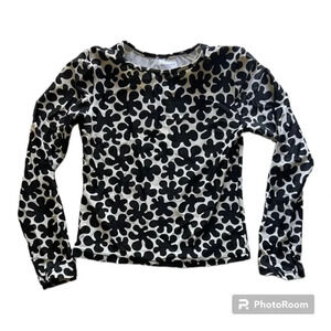 Black and White Floral Women's Rash Gaurd Swim Top